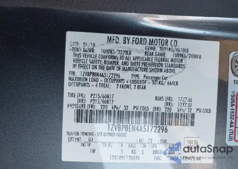 2010 Ford Mustang V6 z USA, uszkodzony, nr VIN 1ZVBP8EN4A5172296